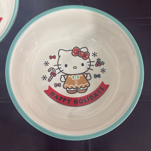 New Set Of 2 Hello Kitty Christmas Gingerbread Dog Cat Food Or Water 6" Bowl - Picture 2 of 6